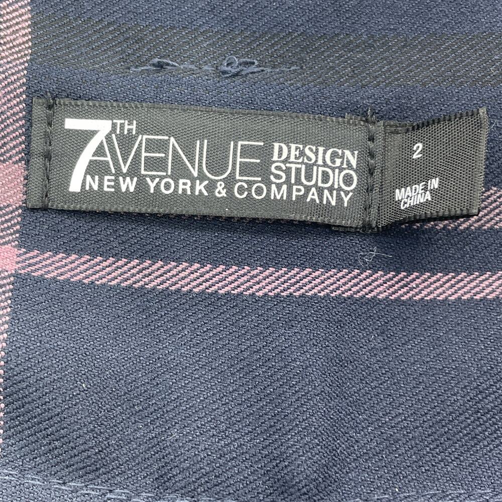 NY & Co 7th Ave 28x33 Women 2 Navy Pink Plaid Pants High Waist Wide Leg Academia - Picture 8 of 10